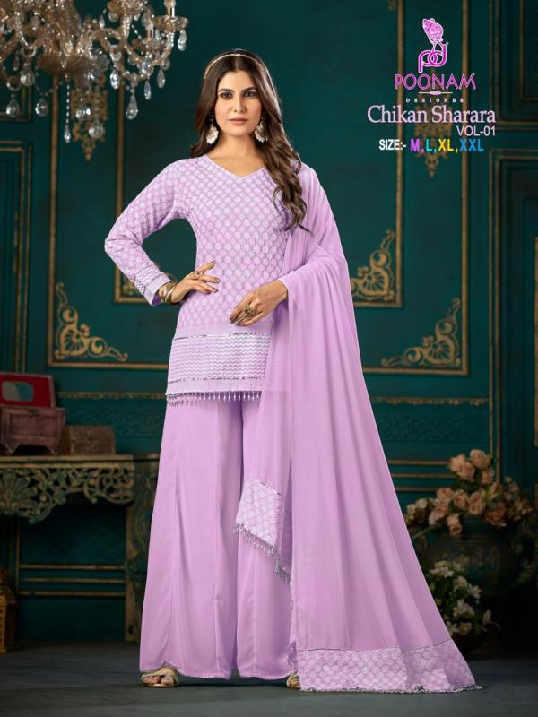 Poonam Chikankari Sharara Vol 1 Rayon Fancy Kurti With Bottom Dupatta